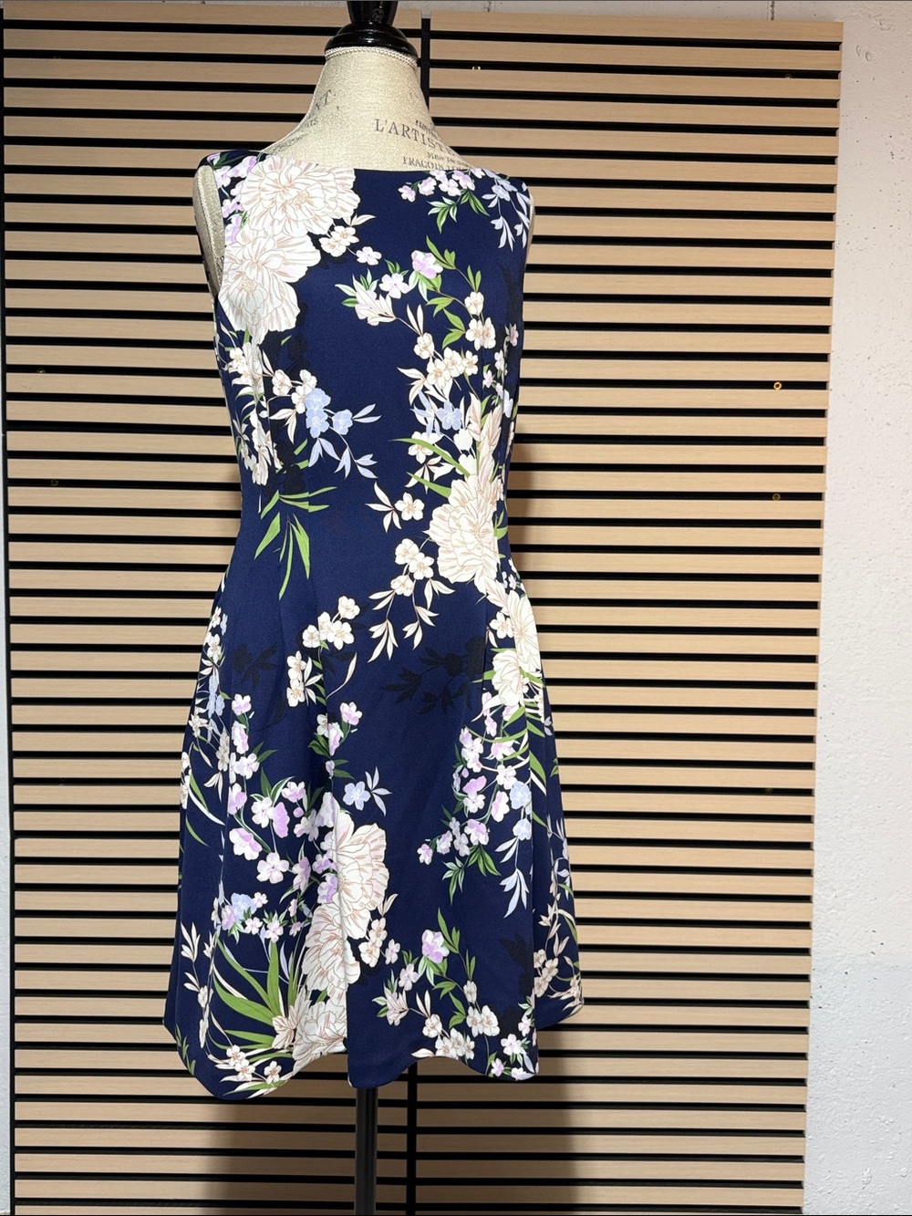 Vince Camuto Navy Floral Sleeveless Fit-and-Flare Mini Dress